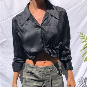 Satin black western styled button down